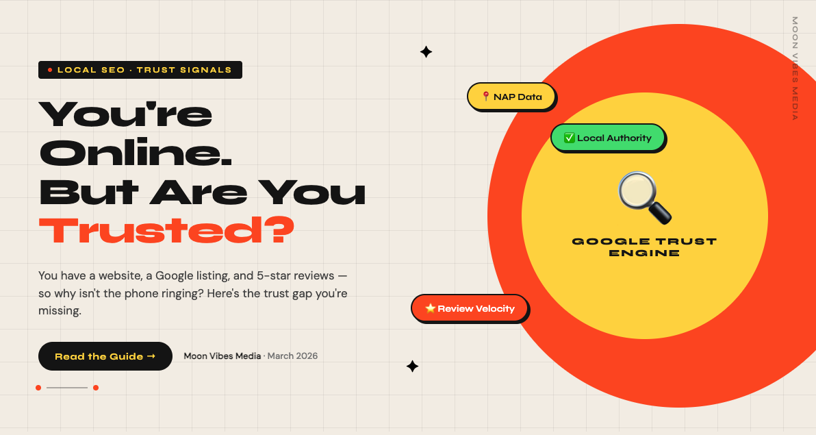 Google trust engine diagram showing local SEO trust signals like NAP data, local authority, and review velocity